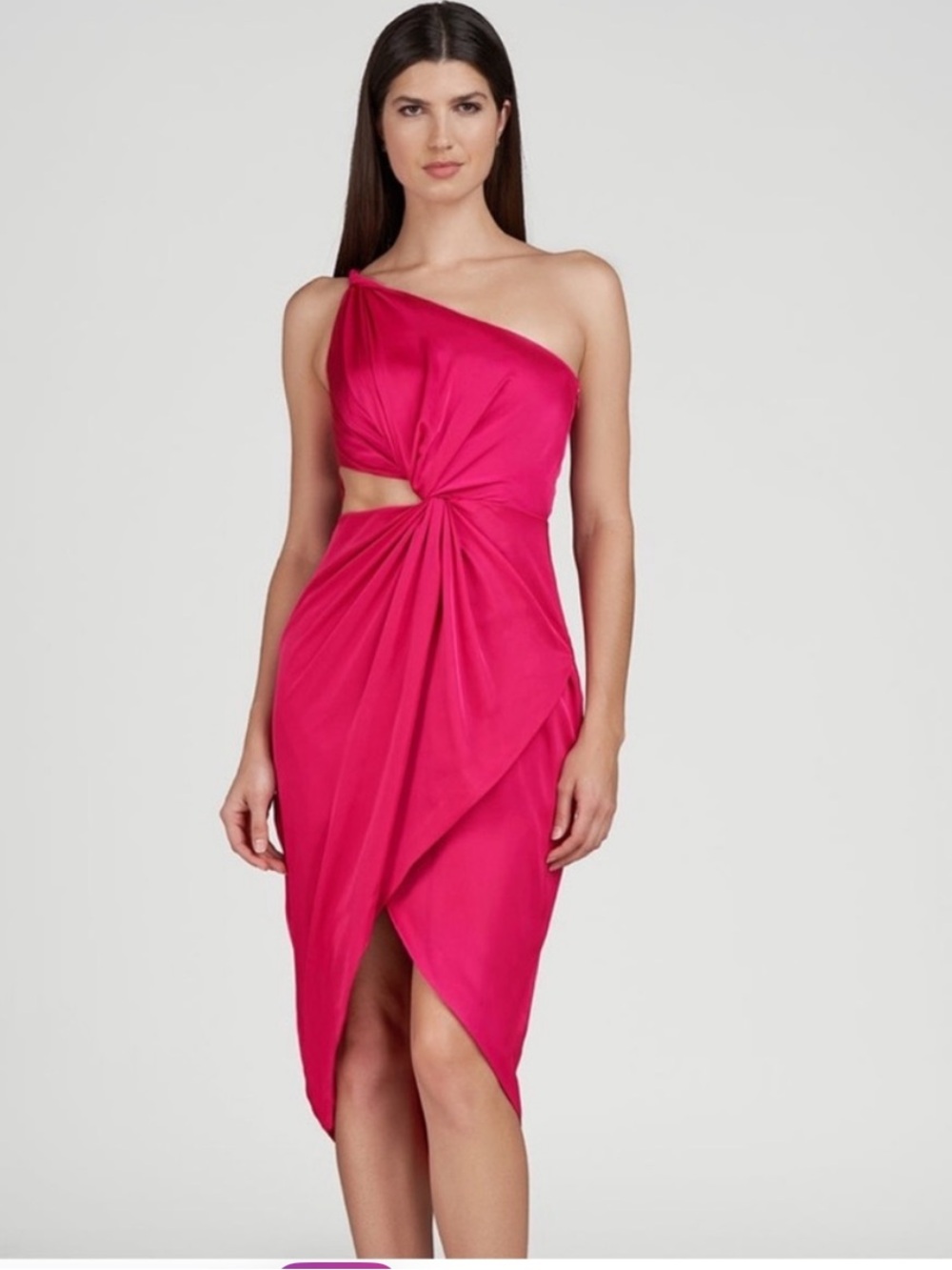 AMUR One-Shoulder Twist Dress Cutout Midi Satin Pink Cocktail Size 6